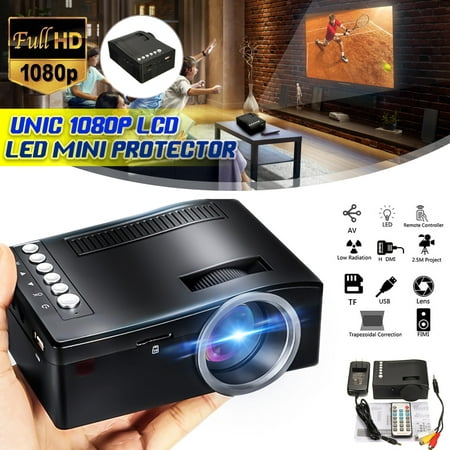 UNIC Support 1080P LCD Mini Portable Projector LED Video Multimedia Home Cinema Theater System with AV Cable for i Pad i Phone Android iOS Smartphone TV Laptop Game USB TF SD