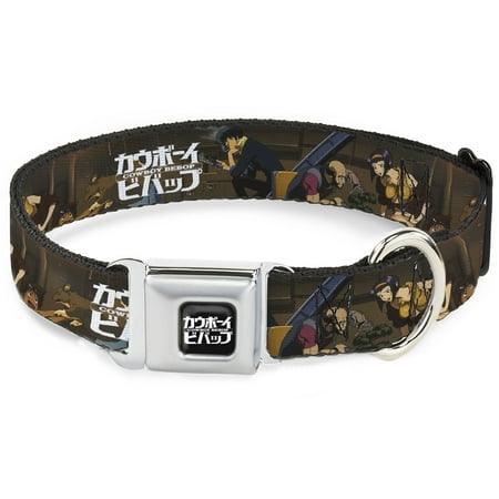 Crunchyroll Pet Collar Dog Collar Metal Seatbelt Buckle Cowboy Bebop Jet Black and Crew Bonsai Tree Scene and Logo 9.5 to 13 Inches 1.0 Inch Wide