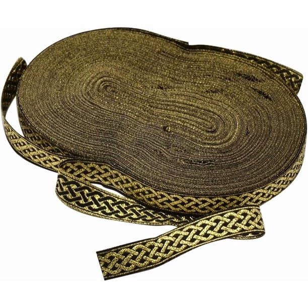 Cinta bordada en negro y dorado de 33 yardas, tejido jacquard metálico vintage, poliéster, estilo étnico.