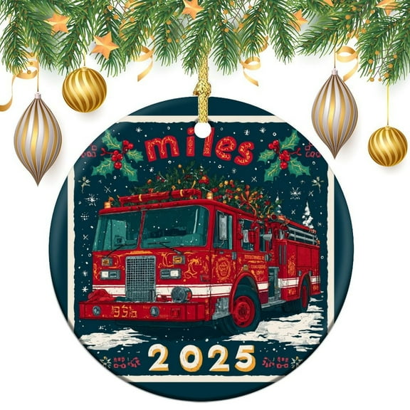 Christmas Ceramic Ornament Red Fire Truck Christmas Tree Ornaments Customized Name Firefighter Xmas Trees Decorations Keepsake Gifts Funny Gifts for Women/Men