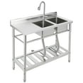 thumbnail image 1 of Free Standing Commercial Kitchen Sink, Stainless Steel Utility Sink with Hot & Cold Hoses, NSF Certificated, Stainless Steel Double Bowl Utility Sink Set for Garage, Restaurant (47 Inch), 1 of 9