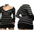 thumbnail image 5 of AMERTEER Robe Courte Tricotée pour Femmes Y2k Sexy Imprimé Rayé Manches Longues Robe Mini Côtelée Décontractée Automne Moulante Noire s, 5 of 5