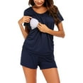 thumbnail image 2 of Juebong Women's Postpartum Nursing Pajamas Sets,Summer Solid Short Sleeve Breastfeeding Shirts 2 Piece Outfit Soft Crewneck Pregnancy Breastfeeding Sleepwear Lounge Set, 2 of 6