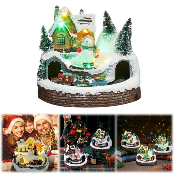 Noothes Musical Rotating Christmas Village with LED Lights - USB Powered Santa Scene Holiday Decor with Music for Tabletop Festive Displays