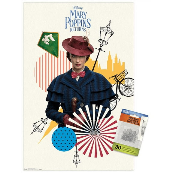 Disney Mary Poppins Returns - Mary Wall Poster with Push Pins, 14.725" x 22.375"