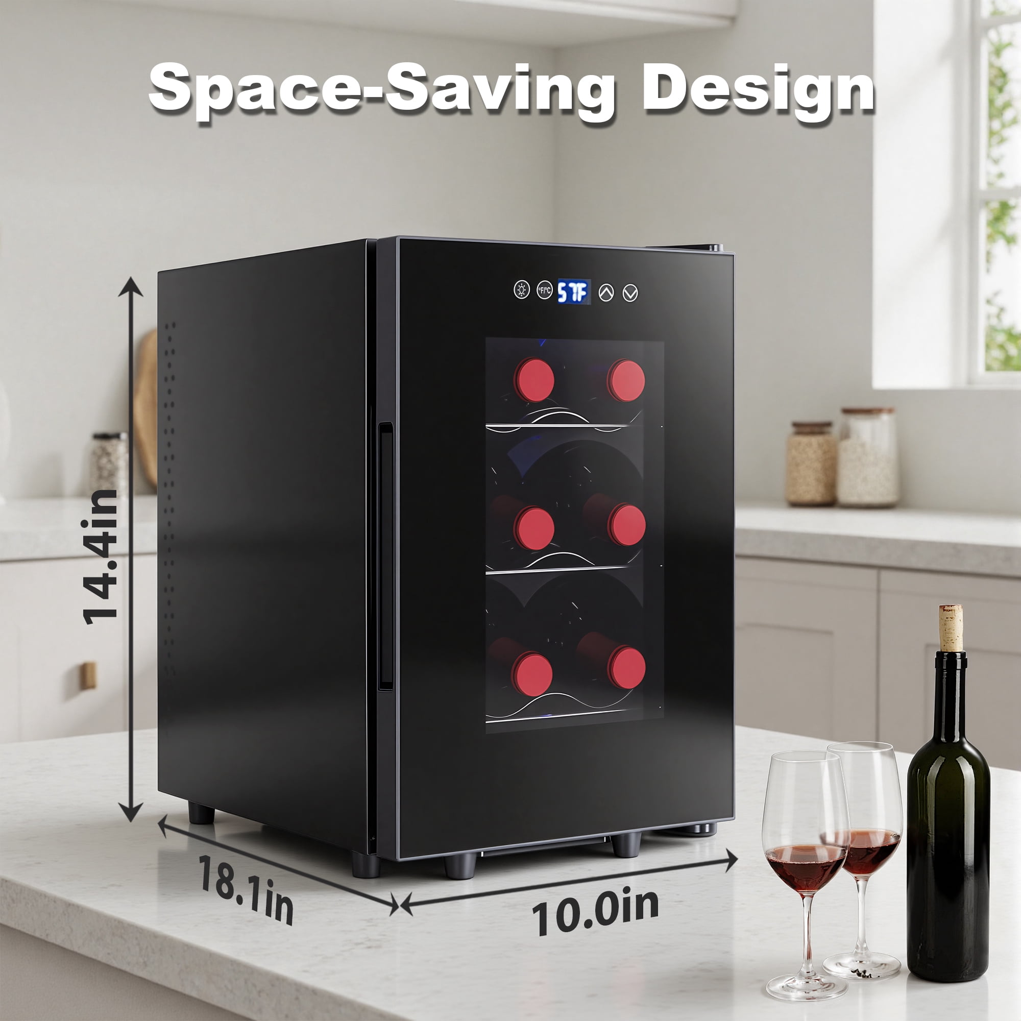 IceBlue Portable 6-Bottle Wine Cooler,  Digital Temperature Control(10-18°C) ,LED Screen, Drink refrigerator,, Car and Home Use