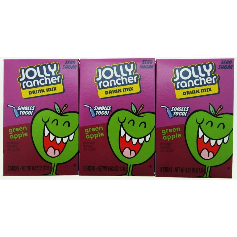 Jolly Rancher Sugar Free Green Apple Drink Mix, 3 Boxes, Powder