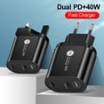 thumbnail image 2 of Adaptador de carga para teléfono PD40W Puertos dobles QC 3.0 Cargador móvil universal portátil con cabezal de carga rápida, Enchufe de EE. UU., Negro Sweethay EL004935-03, 2 of 2