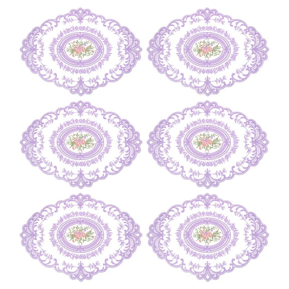 6Pack 12x16in Retro Lace Placemat Oval French Crochet Doilies Purple