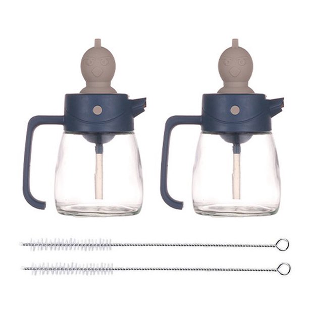 Botella De Vidrio De Aceite De Oliva Y Vinagre Con Cepillo 2 En 1, Lindo Pájaro Botella Dispensadora De Aceite De 11 Oz Cocina Cocina Barbacoa Parrilla Untar Pastelería Cepillos De Silicona