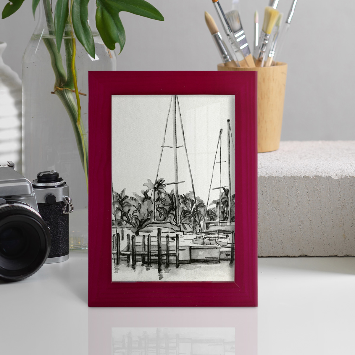 Neutral Tropics I - Framed Print w/glass - Cherry Red