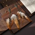 thumbnail image 4 of Pendientes idealway, largos, colgantes, plumas naturales, color marrón, 4 of 5
