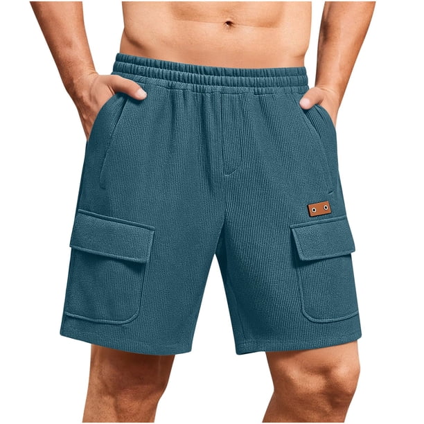 Ceisia Men's Ribbed Cargo Shorts | Elastic Waist Loose Fit Casual Workwear Shorts (Multiple Solid Colors) Gifts