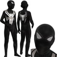 thumbnail image 2 of Fun Boys Black Spider Hero Costume with Mask and Silver Emblem, Comfortable Dark Bodysuit for Halloween Trick or Treat and Birthday Party, Black, 180, 2 of 5