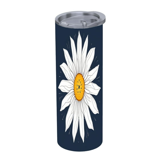 20 oz Stainless Steel Insulated Tumbler - White Design with Yellow Center Screw - On Lid & Straw Perfect for Home Office & Travel