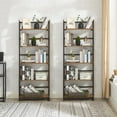 thumbnail image 2 of VECELO 2-Piece Bookshelf, Industrial Metal Freestanding 5-Shelf Folding Bookcase for Living Room, Bedroom, Kitchen, Office, No Assembly, Antique Brown, 2 of 7