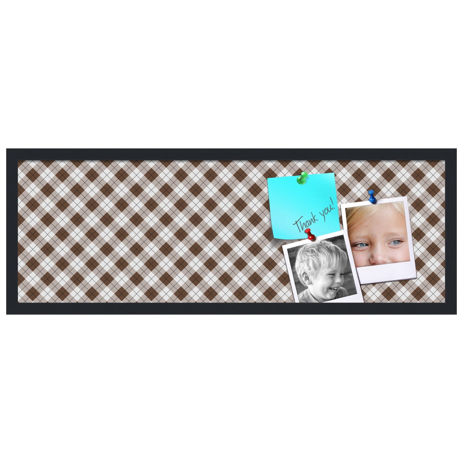PinPix ArtToFrames 34x10 Custom Cork Bulletin Board Argyle Brown   Poster Board Has a Fabric Style Canvas Finish, Framed in Satin Black (PinPix-631)