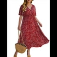 thumbnail image 3 of Vestido Corto de Corte A con Escote en V, Corta, Volantes y Dobladillo para Mujer, Talla Grande Rojo XL, 3 of 10