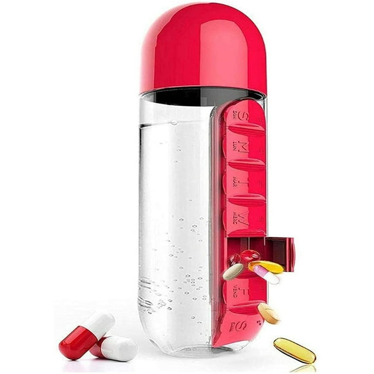 Water Bottle with Pill Box, Portable 2-in-1 Drinking Bottle with