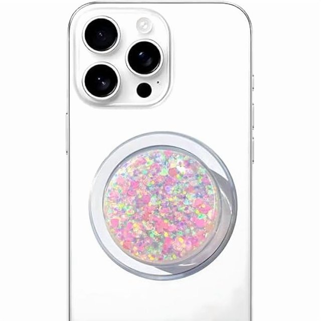 wonima02 Universal Cell Phone Stand Compatible with for Phone Grip Holder, 360° Rotation-Transparent Magnetic Sparkling Starlight Drops colloidal Powder (Gradient Pink)