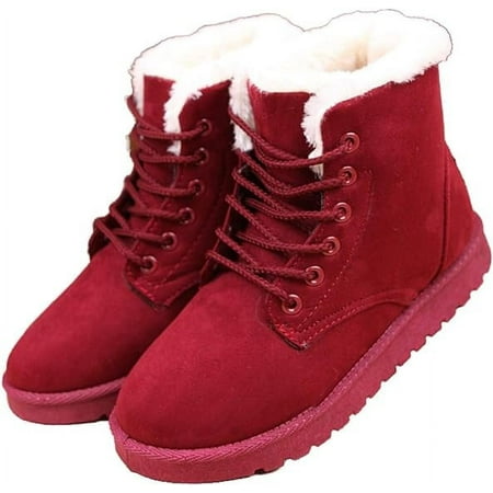 

Women s Cotton Warm Fur Snow Winter Lace Up Flat Cute Plus Size Comfortable Ankle Platform Boots