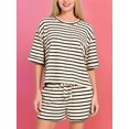 thumbnail image 4 of Women 2 Piece Sets Summer Outfits Cute Stripe Knit T Shirts Shorts Matching Lounge Set Black S, 4 of 7