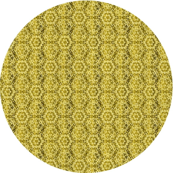 Ahgly Company Machine Washable Indoor Round Transitional Bold Yellow Area Rugs, 4' Round