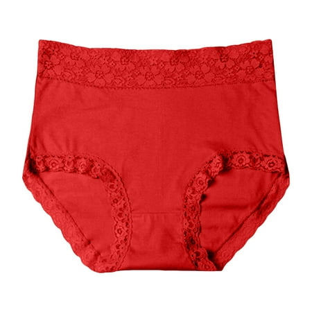 OJSFQUFP Red Women Fashion Plus Size Cotton Lace High Waist Sexy Comfortable Panties Simple and Comfortable Underwear L2