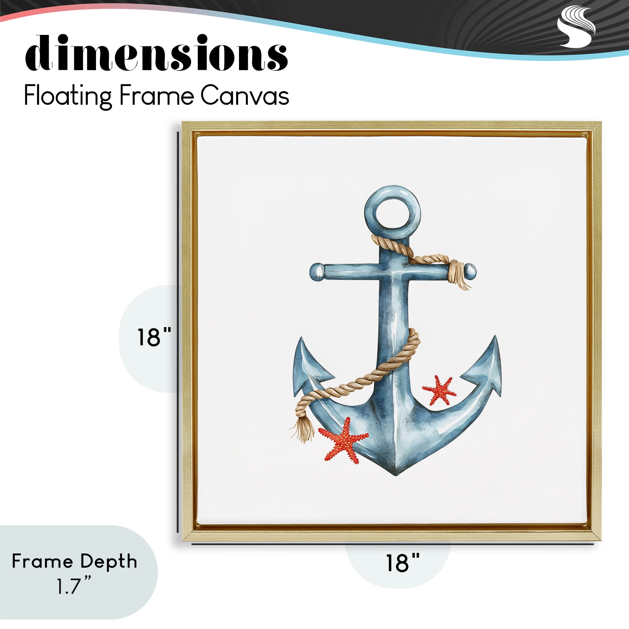 Stupell Industries Cute Sailor Anchor with Starfish Gold Framed Floater Canvas Wall Art, design by LSR Design Studio