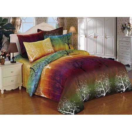 Swanson Beddings Rainbow Tree 7pc Duvet Bedding Set: Duvet Cover, Two Pairs of Pillowcases, and Two Standard Shams (King,