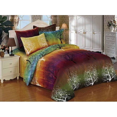 California King King Size Duvet Cover Swanson Beddings Rainbow Tree 7pc Duvet Bedding Set: Duvet Cover, Two Pairs of Pillowcases, and Two Standard Shams (King, 7) ()
