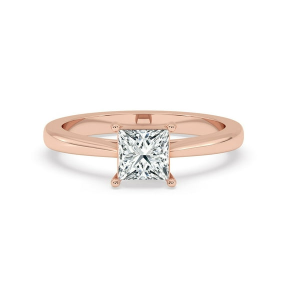 1.0 CT Princess Cut Solitaire Diamond Ring With Tapered Shank Engagement Ring In Rose Gold, Lab Grown Diamond Wedding Ring, Christmas gift