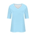 thumbnail image 4 of Bmisegm Womens Tops Basic V Neck T Shirts Half Sleeve Tops Casual Solid Summer Tees T Shirts for Women Sky Blue M, 4 of 5