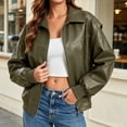 thumbnail image 3 of Womens Oversized Leather Bomber Jackets Cap Sleeve Zip Up Motorcycle Coats with Pockets, 3 of 6