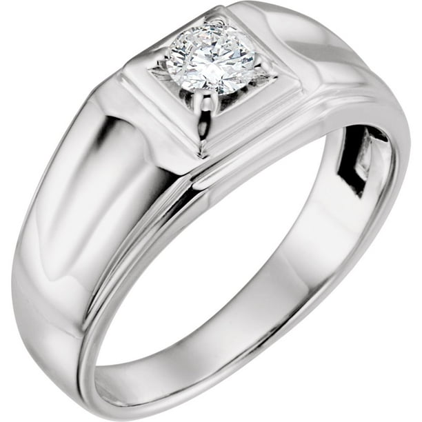 Jewelplus 14k White Gold 3/8 Ct Diamond Round Solitaire Men Gents