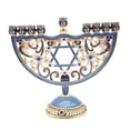 thumbnail image 4 of 6,5 Pulgadas de Alto Menorah Pintado a Mano Judío Bejeweled Decorativo Candelabro Candelabro Navidad Artesanía Inauguración de La Casa Regalo , G azul, 4 of 9