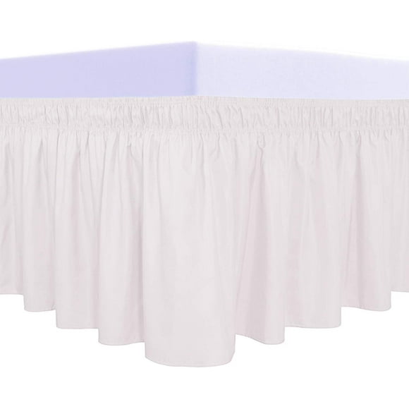 ZMLEVE Wrap Around Ruffled Bed Skirt with Adjustable Elastic Belt - 14 Inch Drop Easy to Put On, Wrinkle Free Bedskirt Dust Ruffles, Bed Frame Cover for Queen, King and C-King Size Bed, Baby Pink