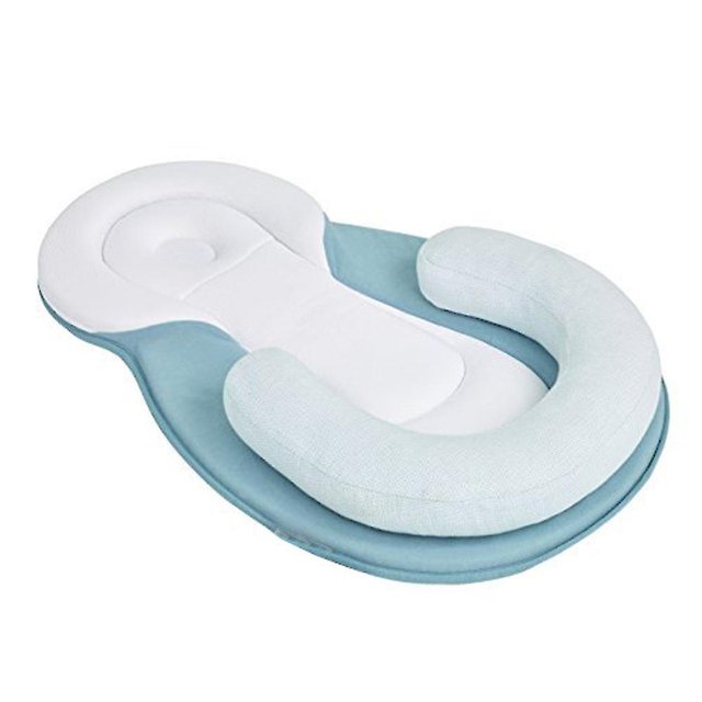 Soporte para la cabeza de la cama del bebé Tumbona para bebés Almohada Colchón para dormir Cojín de posicionamiento para la cabeza del sueño del bebé,Azul. Afortunado Sencillez
