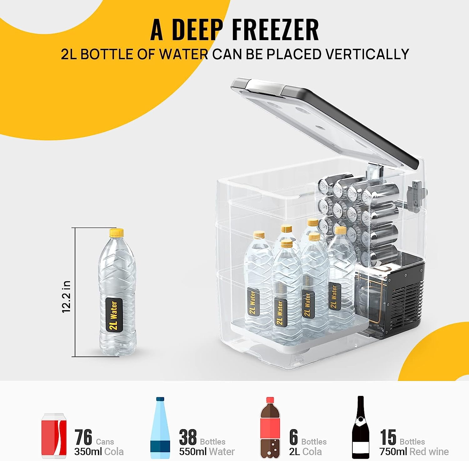 BougeRV Car Refrigerator 53 Qt, 12 Volt Refrigerator Portable Freezer, 12V/24V DC 110~240 Volt AC Car Fridge with -4℉~50℉ Cooling Range for RV Camper Truck Vehicle Van Boat Outdoor Use