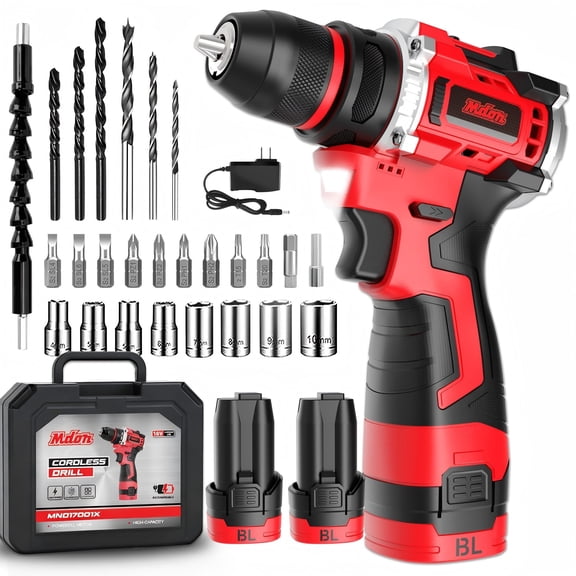 Mdon 16V Cordless Drill Set, Power Drill Set with Battery & Charger, Electric Drill Cordless/Hand Drills Cordless, 3/8" Keyless Chuck, 2 Variable Speed, Built-in Work Light, 30pcs Drill Bits