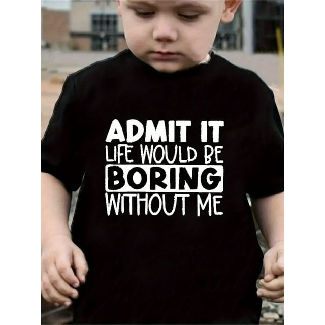 Boys' Trendy "Admit It, Life Would Be Boring Without Me" Graphic Tee Casual Round Neck Short Sleeve T-Shirt for Youngsters Youngsters Casual Wear | Trendy Youth Tshirt Teen Boy Clothes