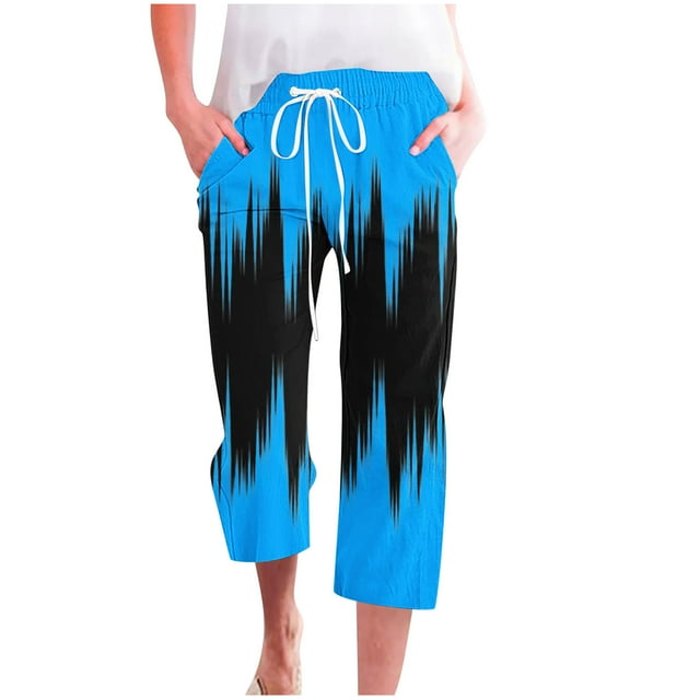 FAIWAD Pantalons Capri en Lin pour Femmes, Poches Larges, Taille Élastique
