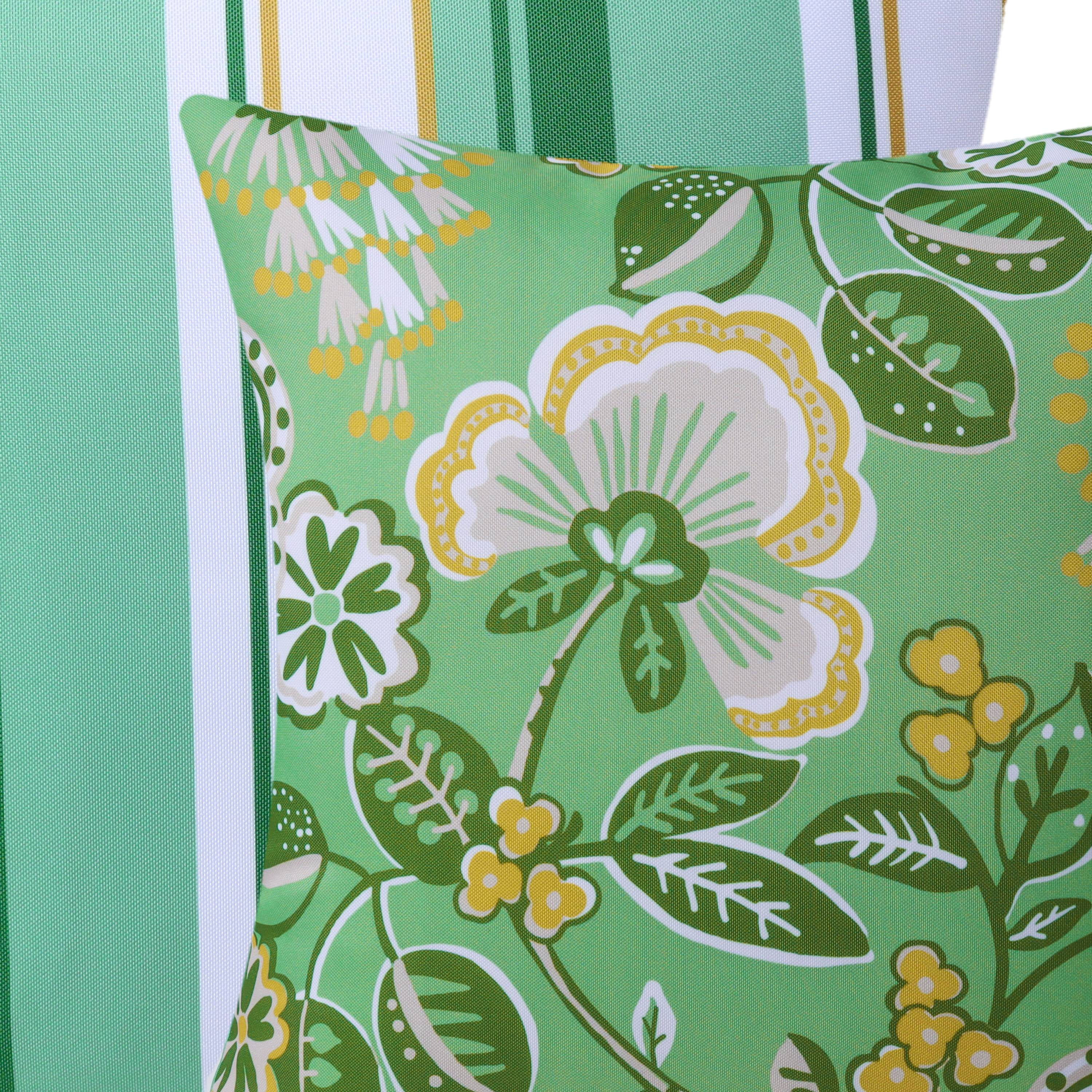 Outdoor Floral Printed Decorative Waterproof Throw Pillow for Patio Garden, Light Green 20x20 Inch, Pack of 2