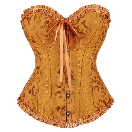 Womens Lace up Boned Overbust Corset Bustier Lingerie Bodyshaper Top Floral Waist Cincher Shapewear