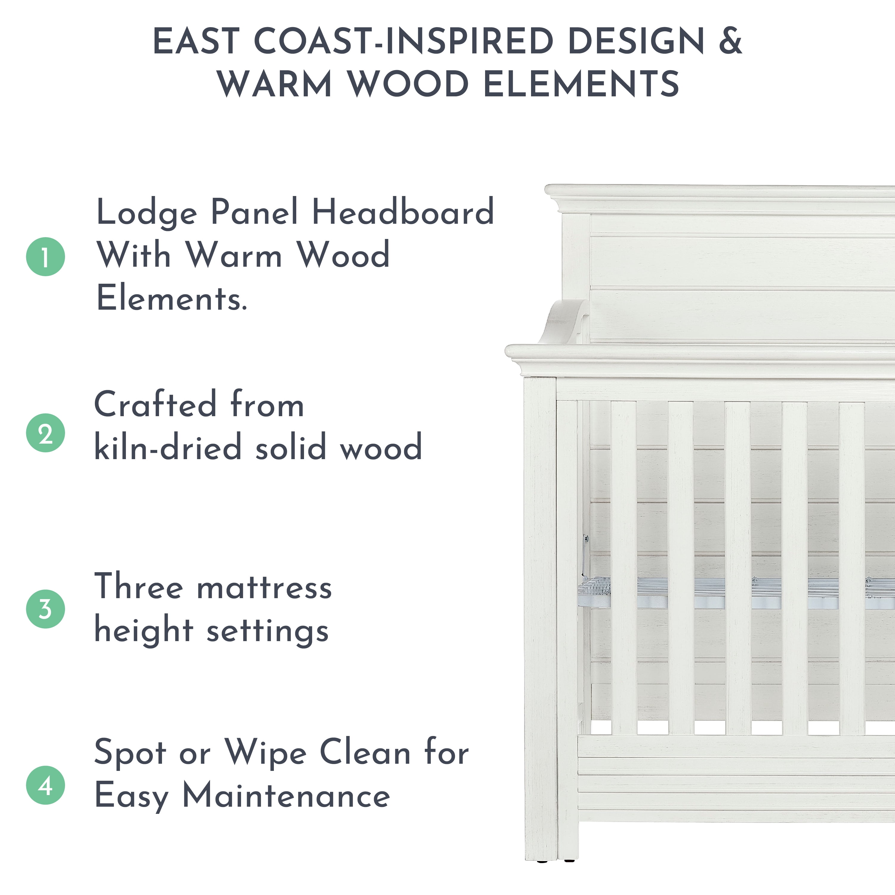 Evolur Waverly 5-in-1 Full Panel Convertible Crib, Weathered White