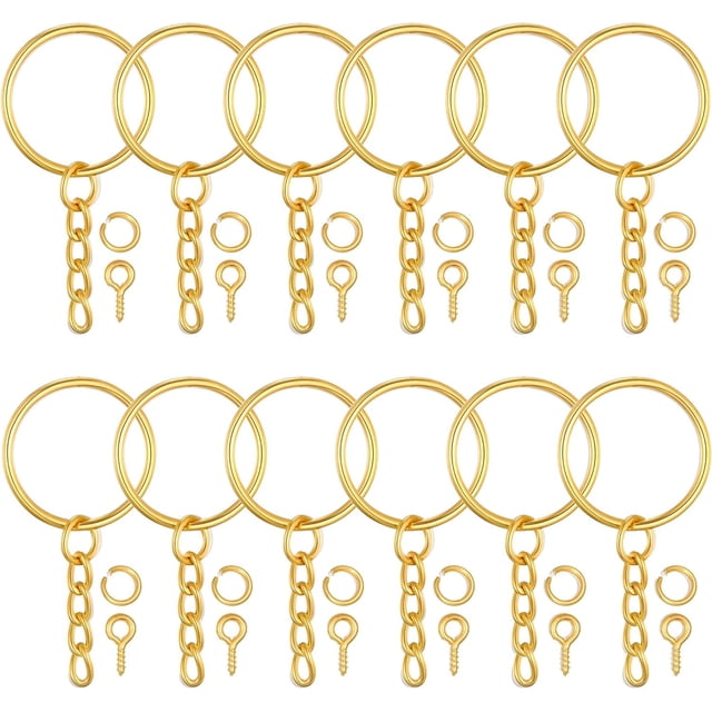100 anillos de llavero de 1 pulgada/25 mm de oro con 100 anillos de salto y 100 pines de ojo de tornillo a granel para manualidades