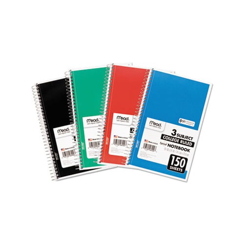 Spiral Notebook 3 Subjects, Medium/College Rule, Assorted Color Covers, 9.5 x 5.5, 150 Sheets