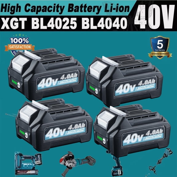 4Packs BL4040 4000mAh Lithium Ion Battery Replacement for Makita 40V Max Battery BL4050F BL4025 BL4050 Compatible with Makita 40V Cordless Power Tools and DC40RA Charger