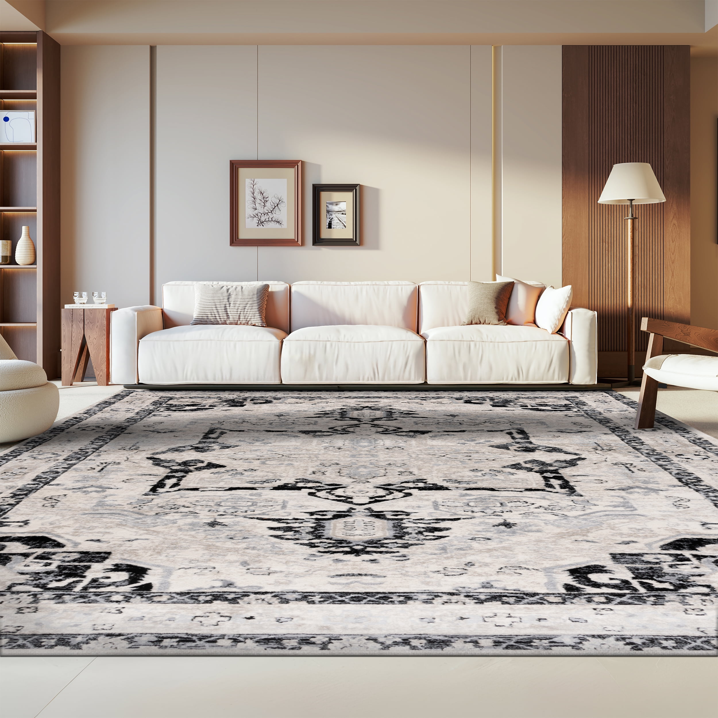 SAFAVIEH Brentwood Ezra Oriental Area Rug, Ivory/Black, 5'3" x 7'6"