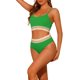 thumbnail image 4 of Conjuntos de bikini de dos piezas de talle alto para mujer, con tirantes ajustables y diseño acanalado, traje de baño en color verde oscuro, talla X-Large, 4 of 5
